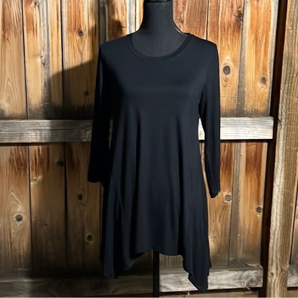 LOGO top tunic black slinky knit sharkbite long sleeve Small FIRm on PRICE - Picture 1 of 6